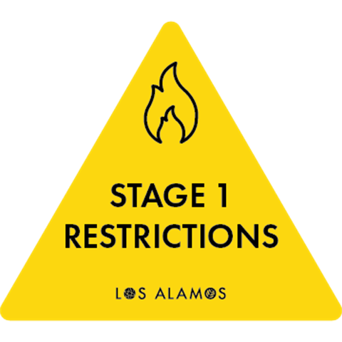 Yellow triangle with illustrated flame and text that reads 