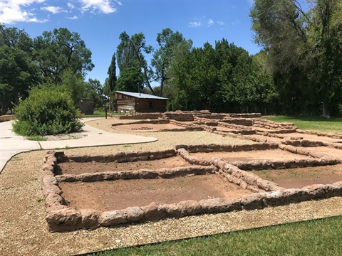 Ancestral Puebloan Ruins in Los Alamos County near Fuller Lodge in summer
