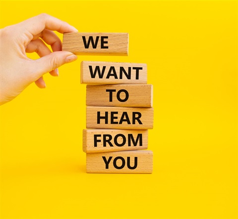 Feedback image that says we want to hear from you