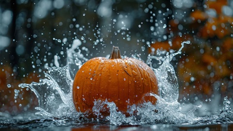 A pumpkin splashing in the water.jpeg