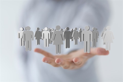 Personnel Board Stock Photo showing a hand below a hovering group of people icons