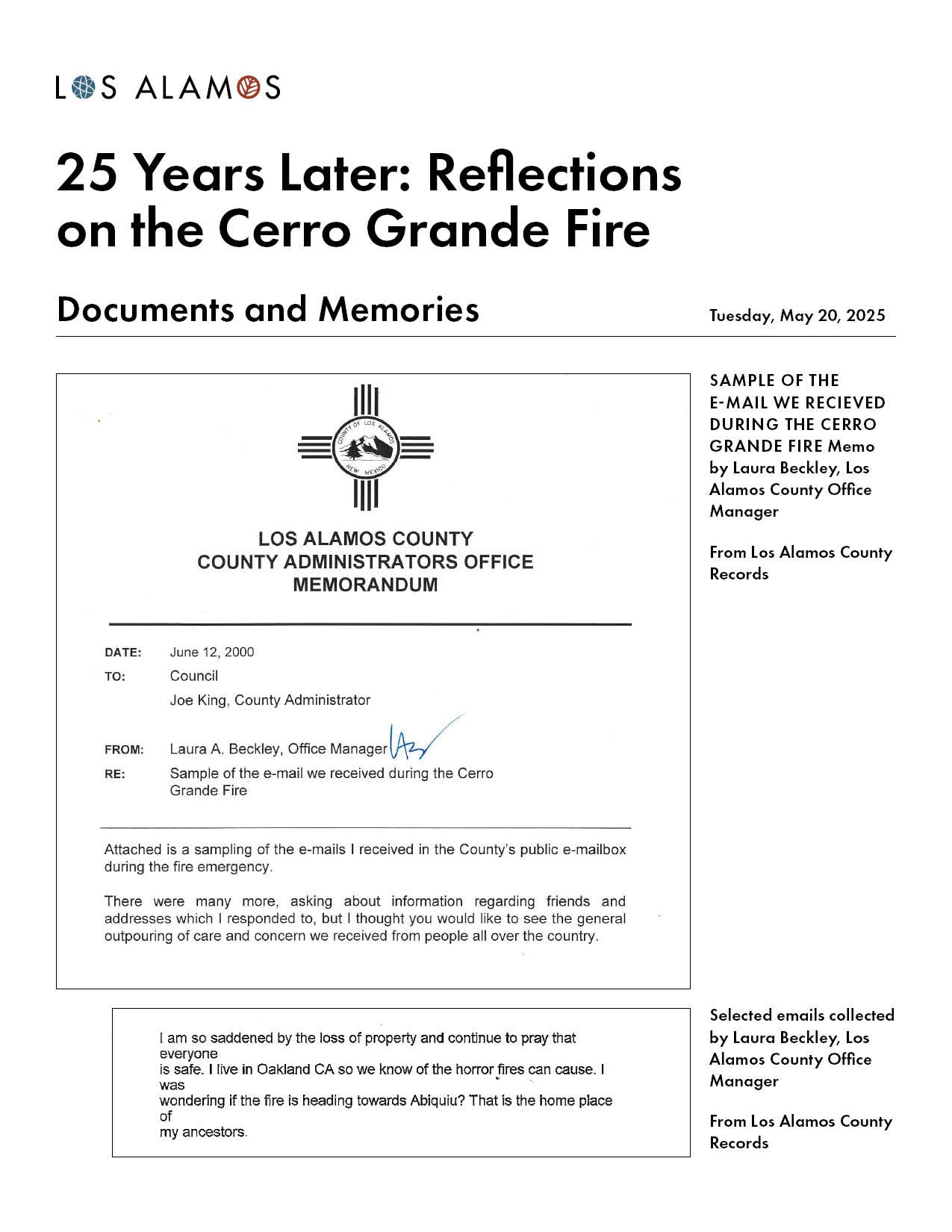 First page of 25 Years Later: Reflections on the Cerro Grande Fire - Documents and Memories