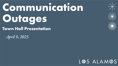 Screen shot of the first slide in the Communication Outages Virtual Town Hall Presentation showing the title and date of the event