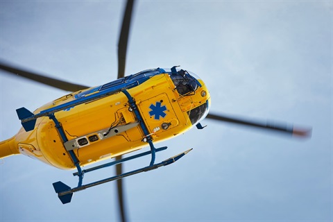 Stock image of the bottom of a Medic Helicopter
