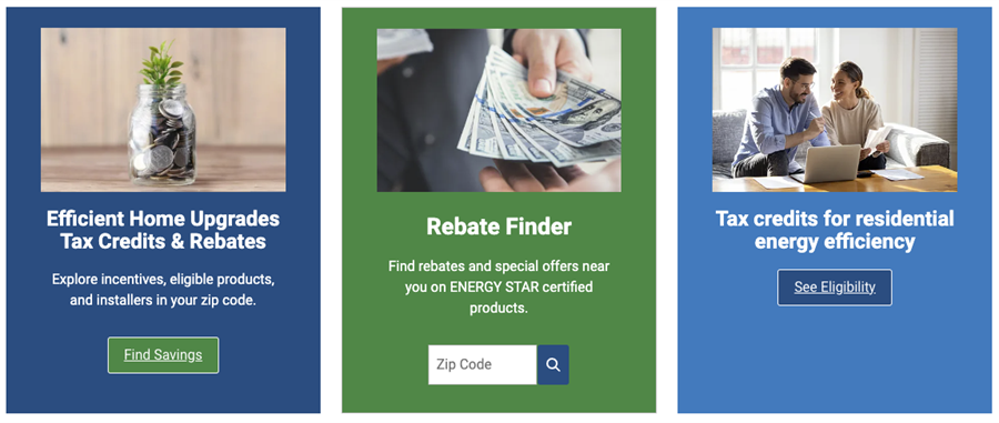 Energy Star Resources Screenshot showing three links tax rebates and a rebate finder - Click to navigate to the Energy Star website