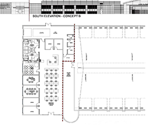 EOC Design Concept floor plan showing the potential layout