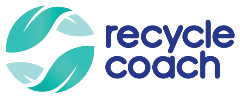 Logo which includes two blue leaves that form a circle with text 