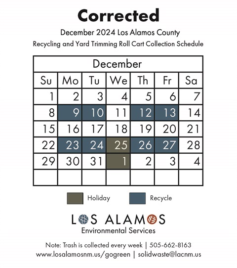 December 2024 calendar showing the updated schedule