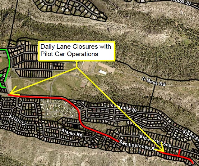 map of San Ildefonso road area with the areas being paved highlighted