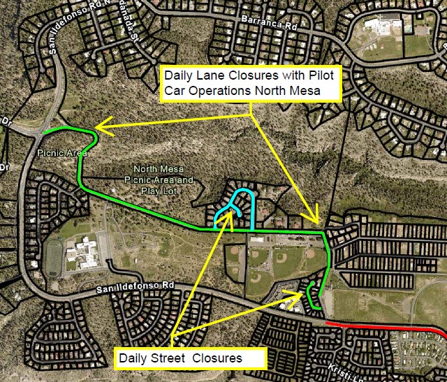 map of San Ildefonso Road and Stoneview with the areas to be paved highlighted