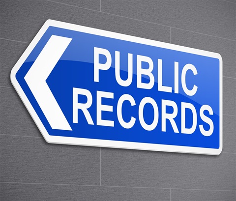 Image of an arrow shaped sign that says Public Records