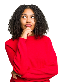 Woman looking up thoughtfully to the left