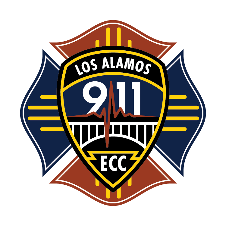 Logo that has a bridge with a heartbeat line with the words Los Alamos ECC 911.