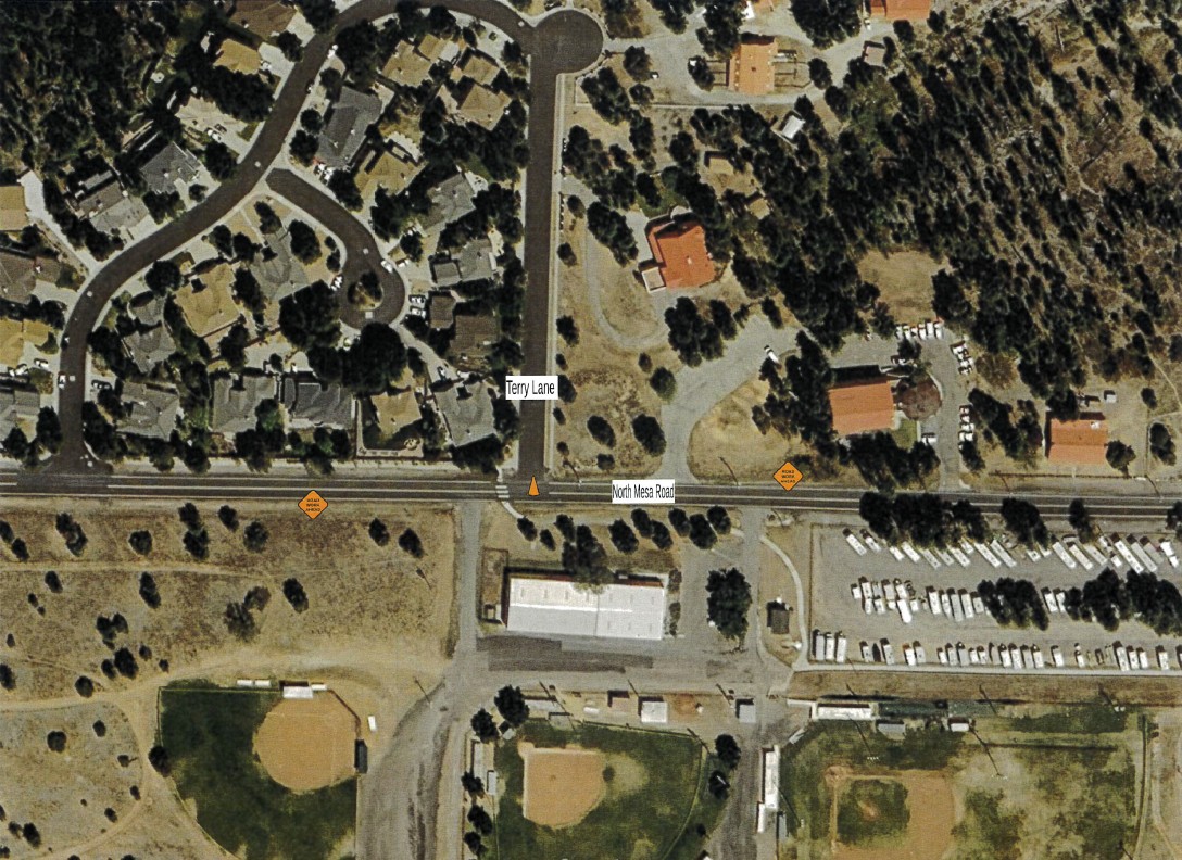 North Mesa Rd at Terry Lane image showing manhole replacement area