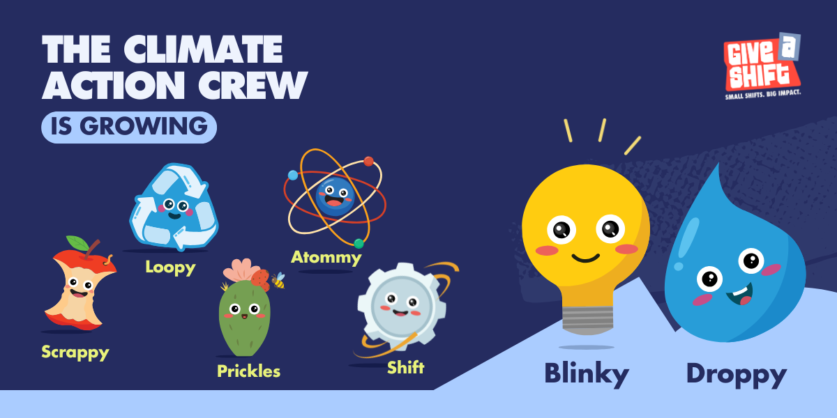 Blue image with 7 emoji and the text The Climate Action Crew is Growing.