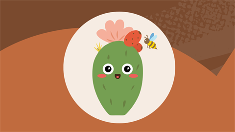 Emoji-like cactus and bee character