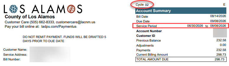 account summary info on DPU bill