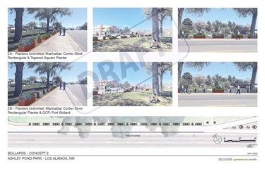 Concept drawings of bollards along a roadway