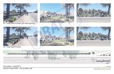 Concept drawings of bollards along a roadway
