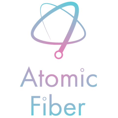 Stylizes atom symbol with the words Atomic Fiber below