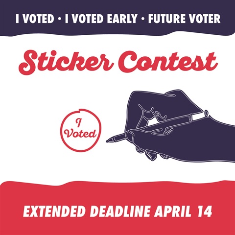 I voted, I voted Early, Future Voter sticker contest. Extended Deadline April 14. Image of a hand drawing a sticker.