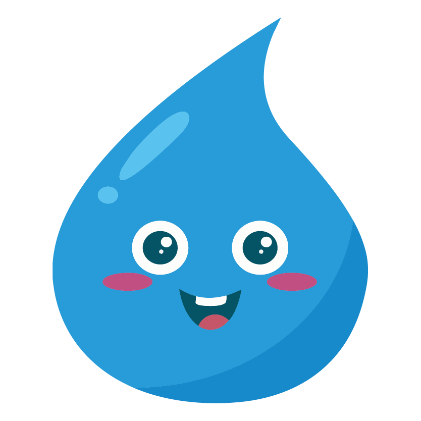 Image of a water droplet with a smile that is blue for good