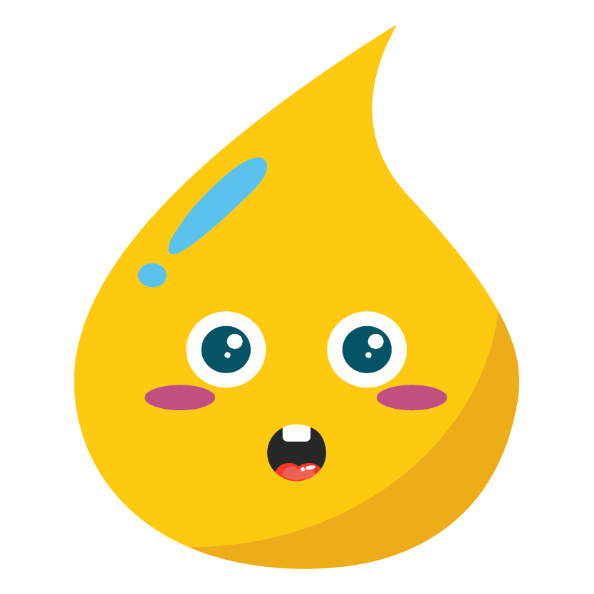Image of a droplet of water with a surprised face that is yellow for caution